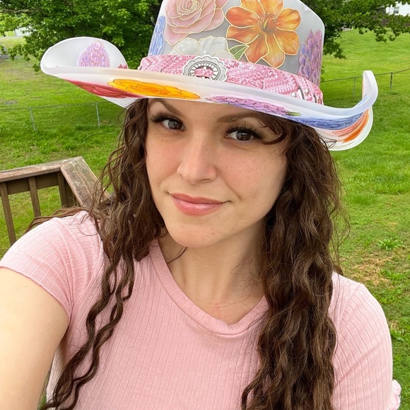 One of a Kind See Through Floral Acrylic Wearable Cowboy Hat - Picture 7 of 7